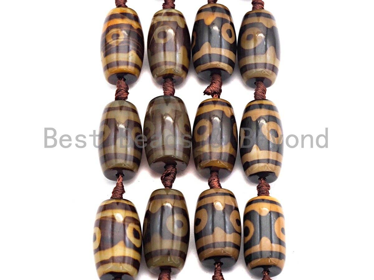 1pc/11pc Natural Tibetan Agate Barrel Beads, Brown Dzi oval beads, Barrel Agate Beads, 15x25mm,sku#U497