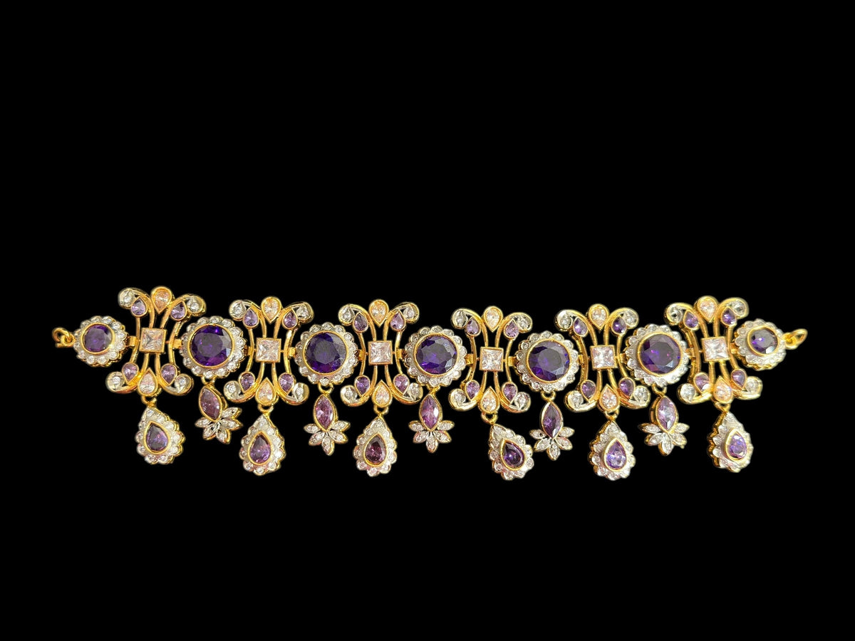 BR473 High quality cz  necklace set with tika - purple, Gold plated ( READY TO SHIP )