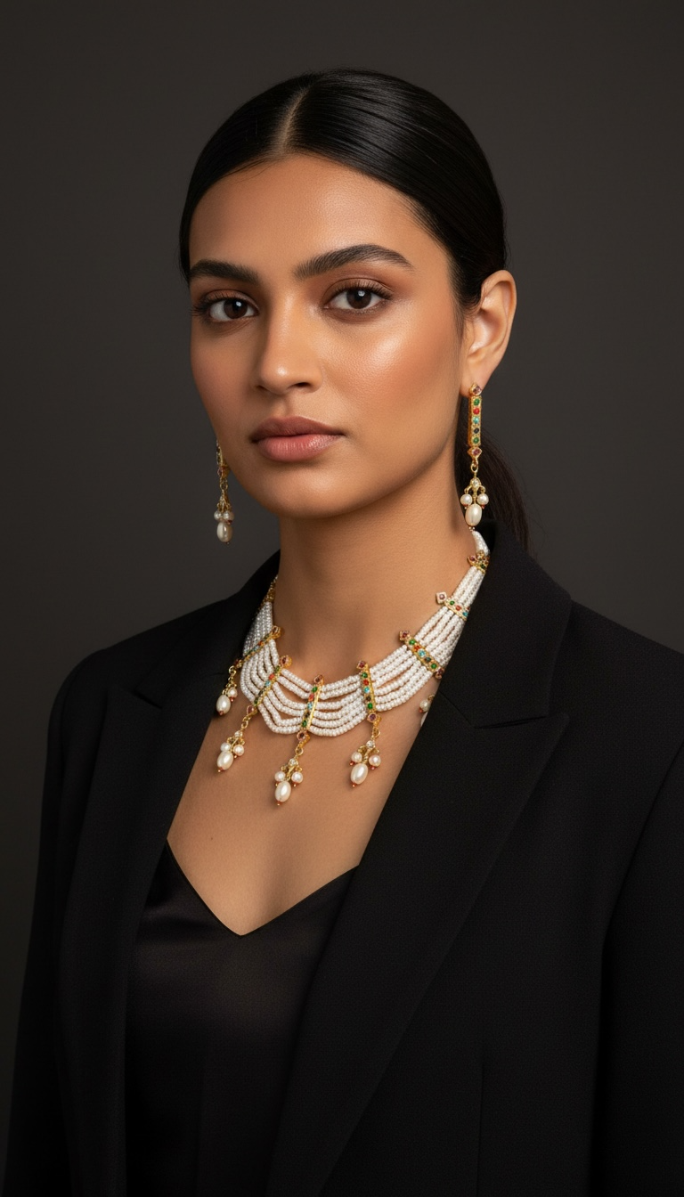 C517 Navratan necklace with earrings ( READY TO SHIP )