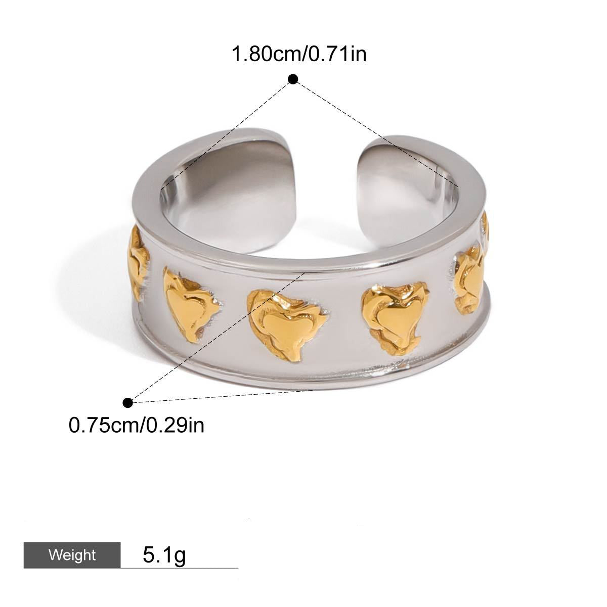 18K Gold Heart Design Trendy Personalized Earring and Ring Set