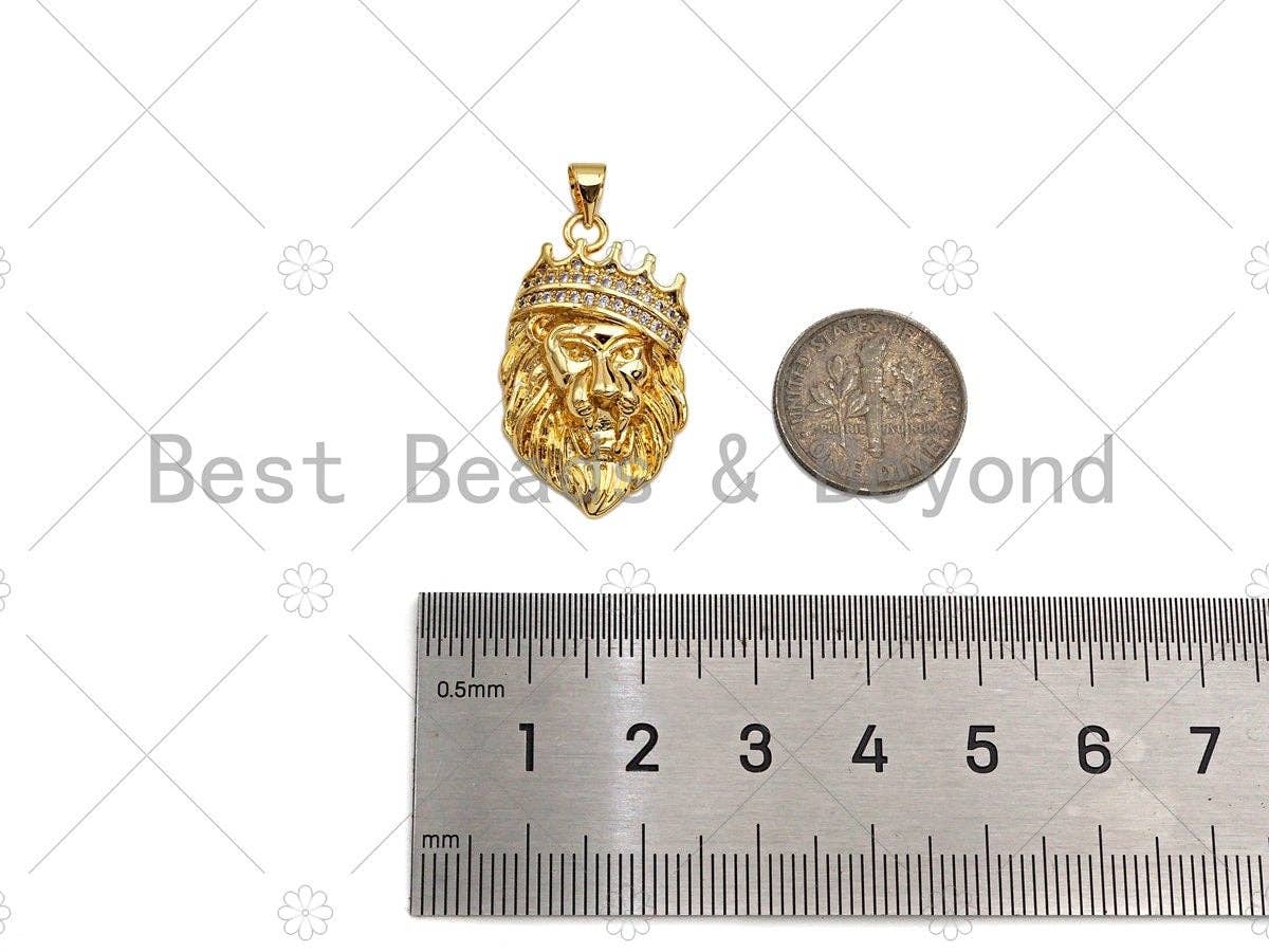 CZ Micro Pave Lion Head With Crown Shape Pendant/Charm,Cubic Zirconia Charm, Necklace Bracelet Charm Pendant, 18x29mm, sku#L419