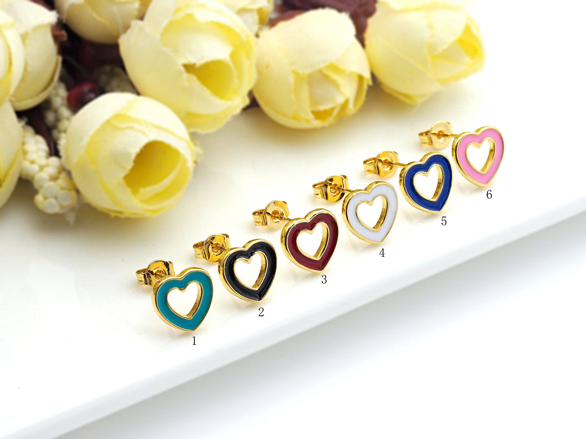 Colorful Open Heart Enamel Stud Earrings, J215C