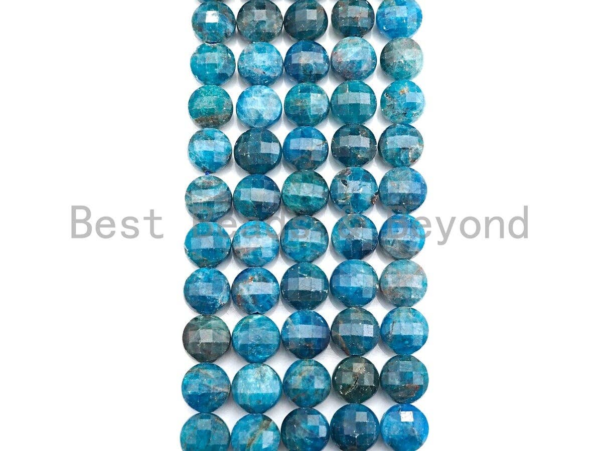 High Quality Turtle Shell Cut Natural Apatite Coin beads, 8mm/10mm Checkerboard Cut Apatite Beads, 15.5" Full strand, Sku#U809