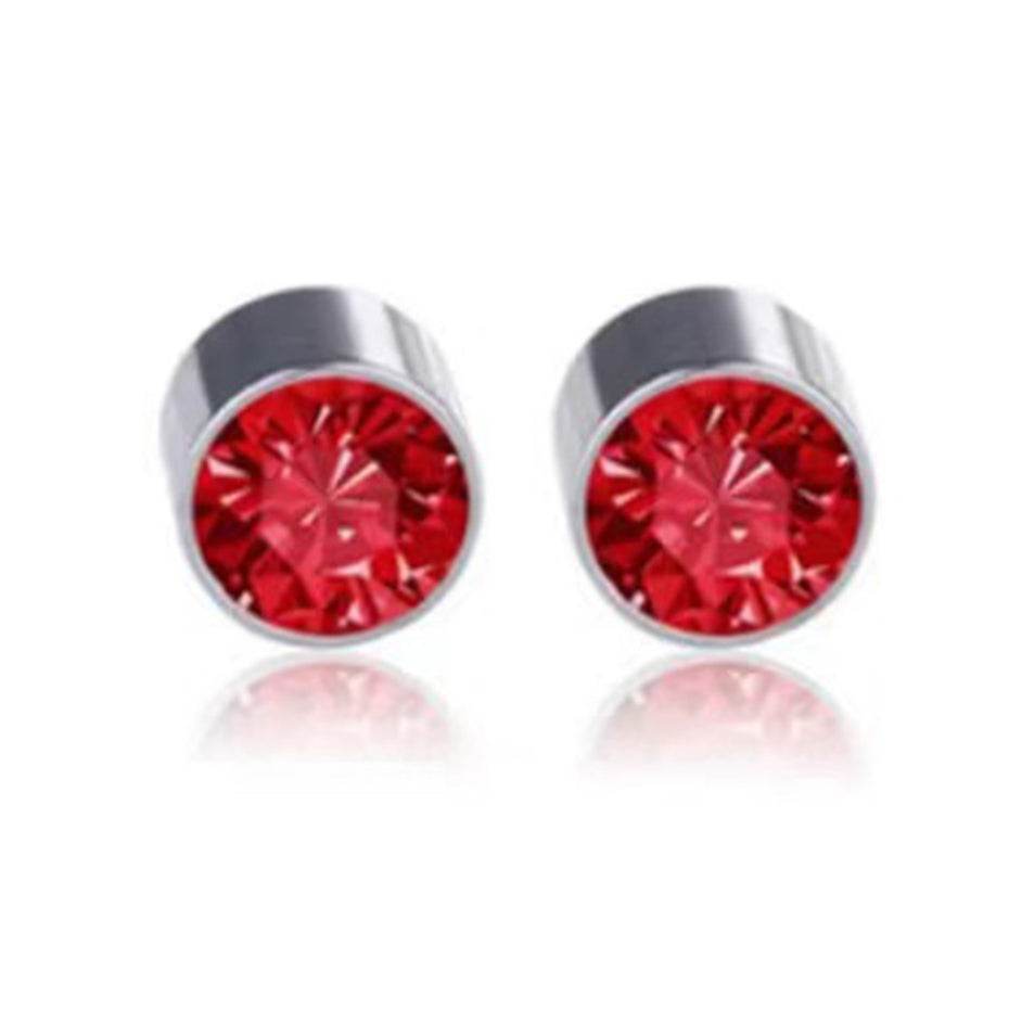 Magnetic Round Stud Earrings for Men Women, Multicolor Non-Piercing Clip On CZ Studs, 6mm Stainless Steel