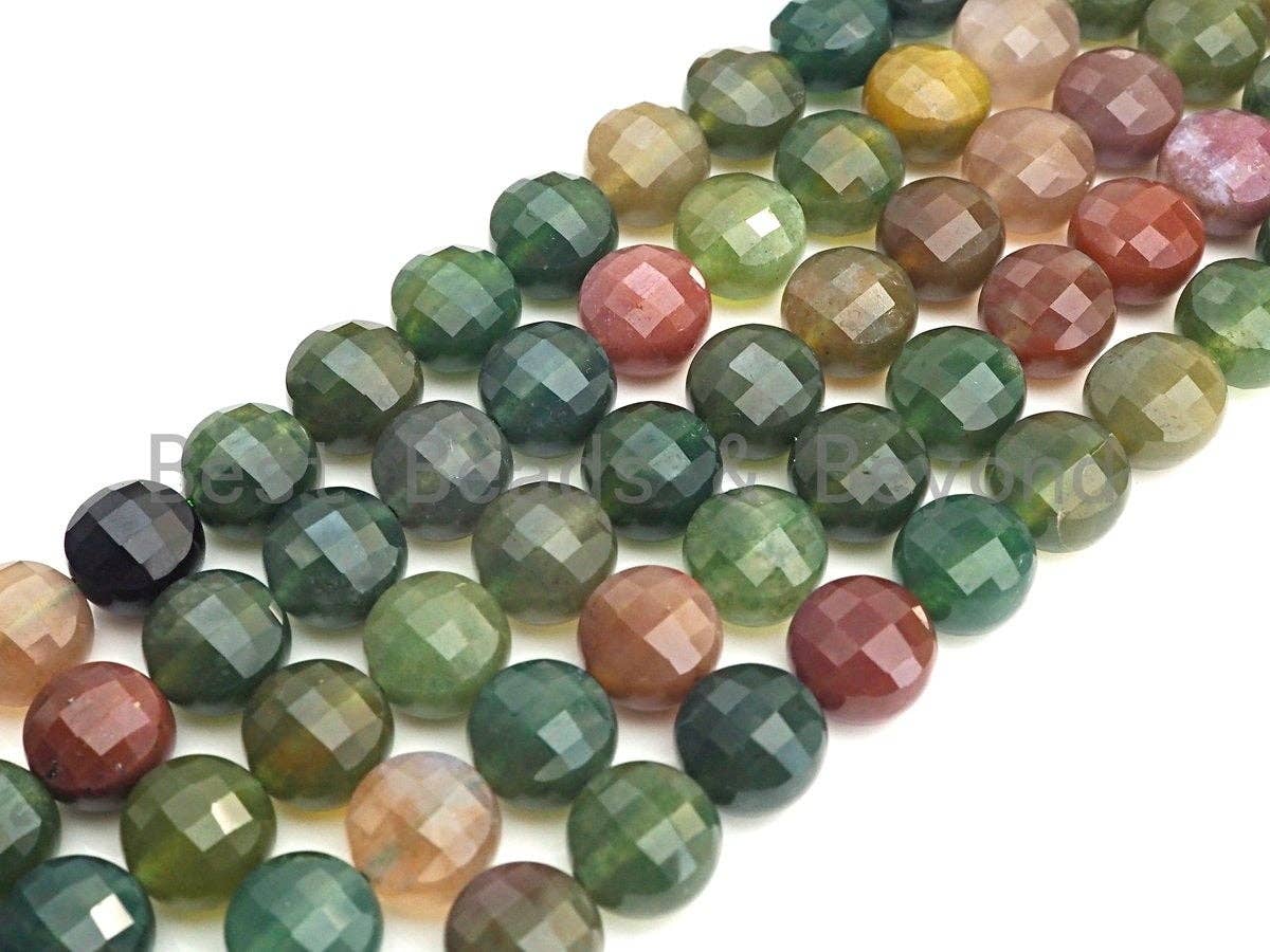 Quality Double Sided Turtle Shell Cut Natural Indian Agate Coin Shape beads, 6mm/8mm Checkerboard Cut Agate Beads, 16" Full strand, Sku#U750