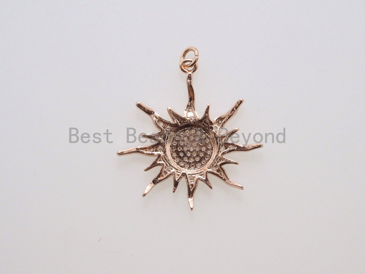CZ Micro Pave 31mm Sunburst Pendant, Cubic Zirconia Paved Charm, CZ Pave Findings,31x33mm,, sku#F482