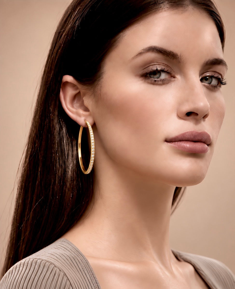 ER322G B.Tiff Gold Pavé 146-Stone Big Hoop Earrings
