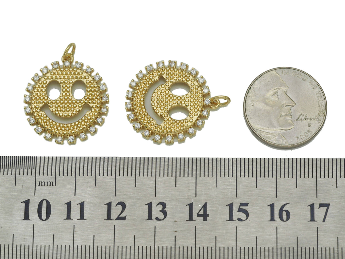CZ Smiley Face with CZ around Charm, Sku#L674