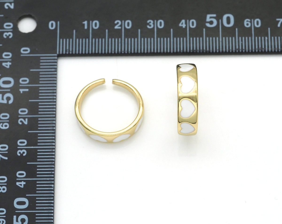 Gold White Heart On Round Adjustable Ring, Sku#LD365
