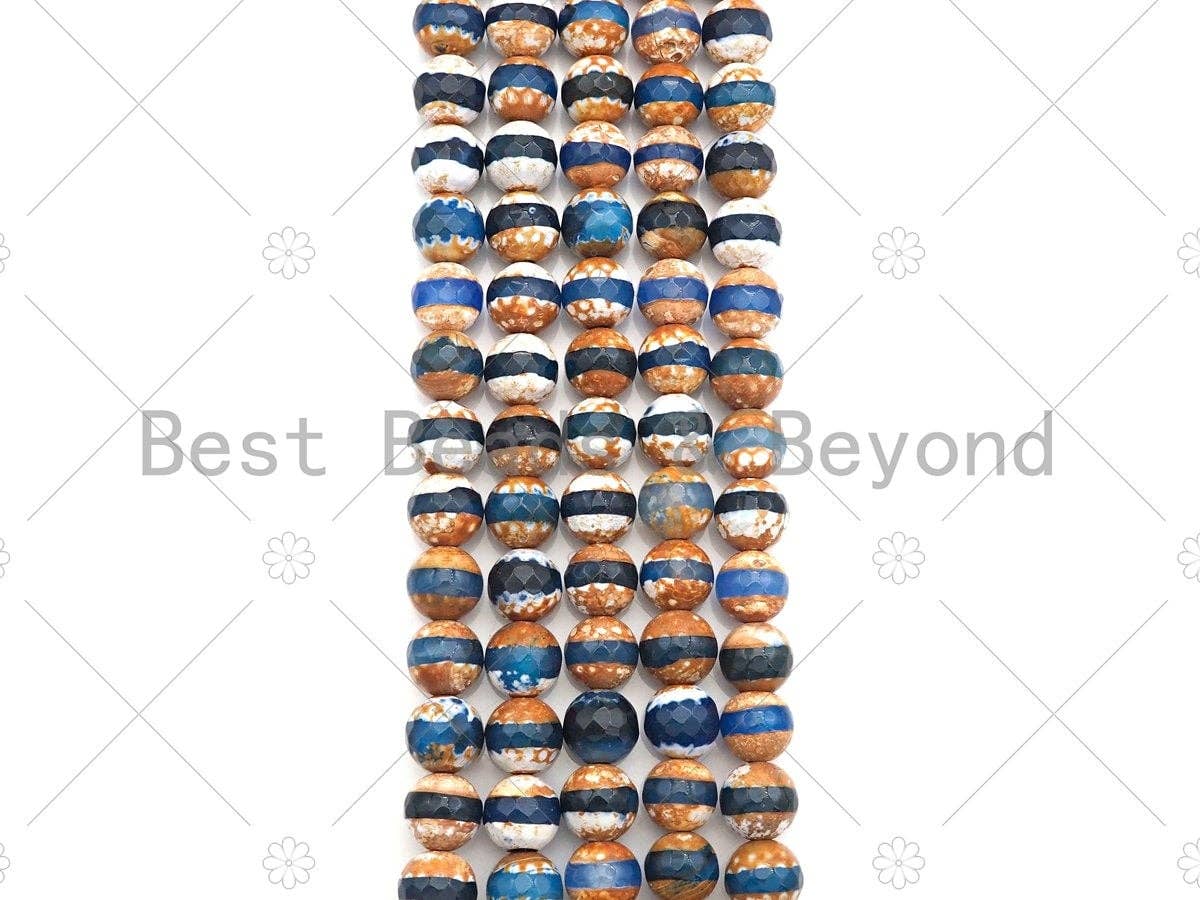 Natural Brown White Blue Line Tibetan Agate, 6mm/8mm/10mm, Natural Tibetan Blue Line Agate, 15.5" Full Strand, sku#U959