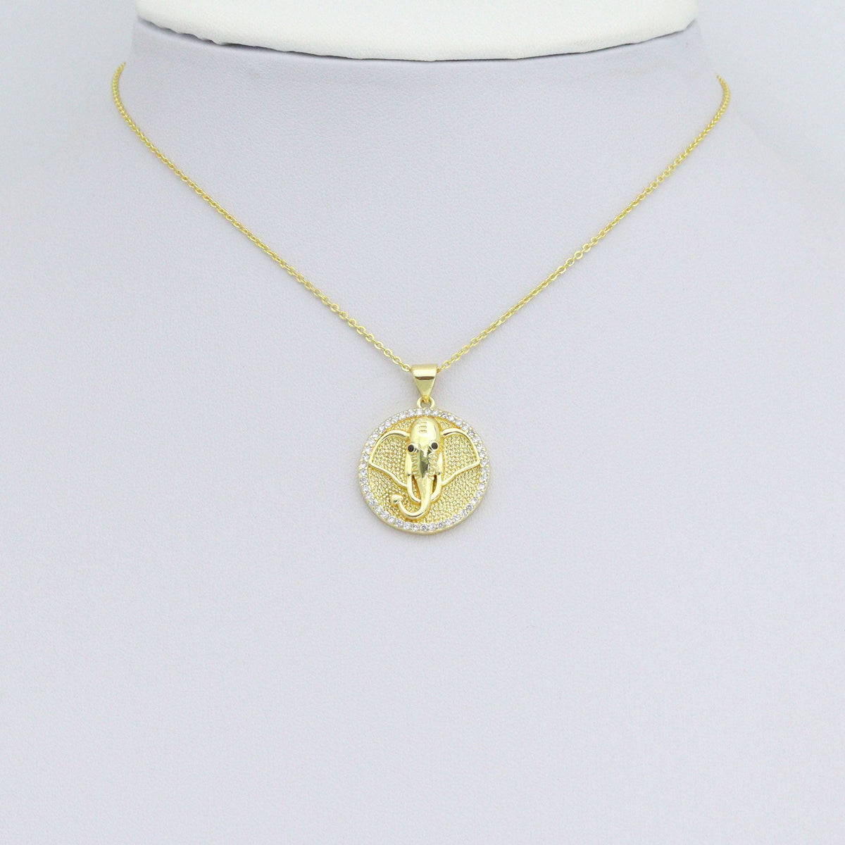 CZ Gold Elephant Head Coin Charm Pendant,Sku#LX860