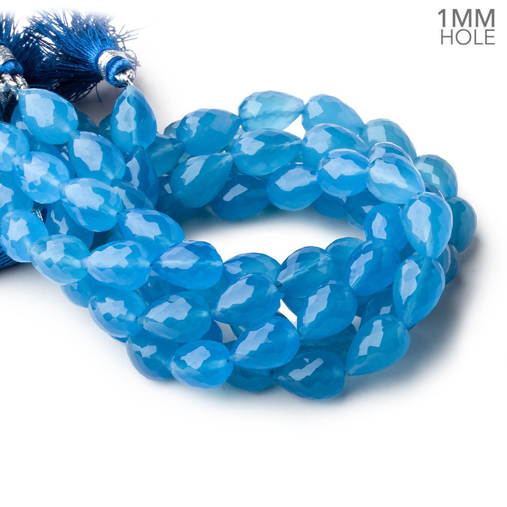 12x8mm Santorini Blue Chalcedony straight drilled faceted tear drop beads 8 inch 17 large hole beads