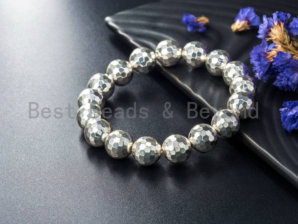 Silver Natural Hematite Stretch Bracelet,8mm/10mm/12mm Gemstone Beaded Bracelet,Gemstone Elastic bracelet,SKU#S61