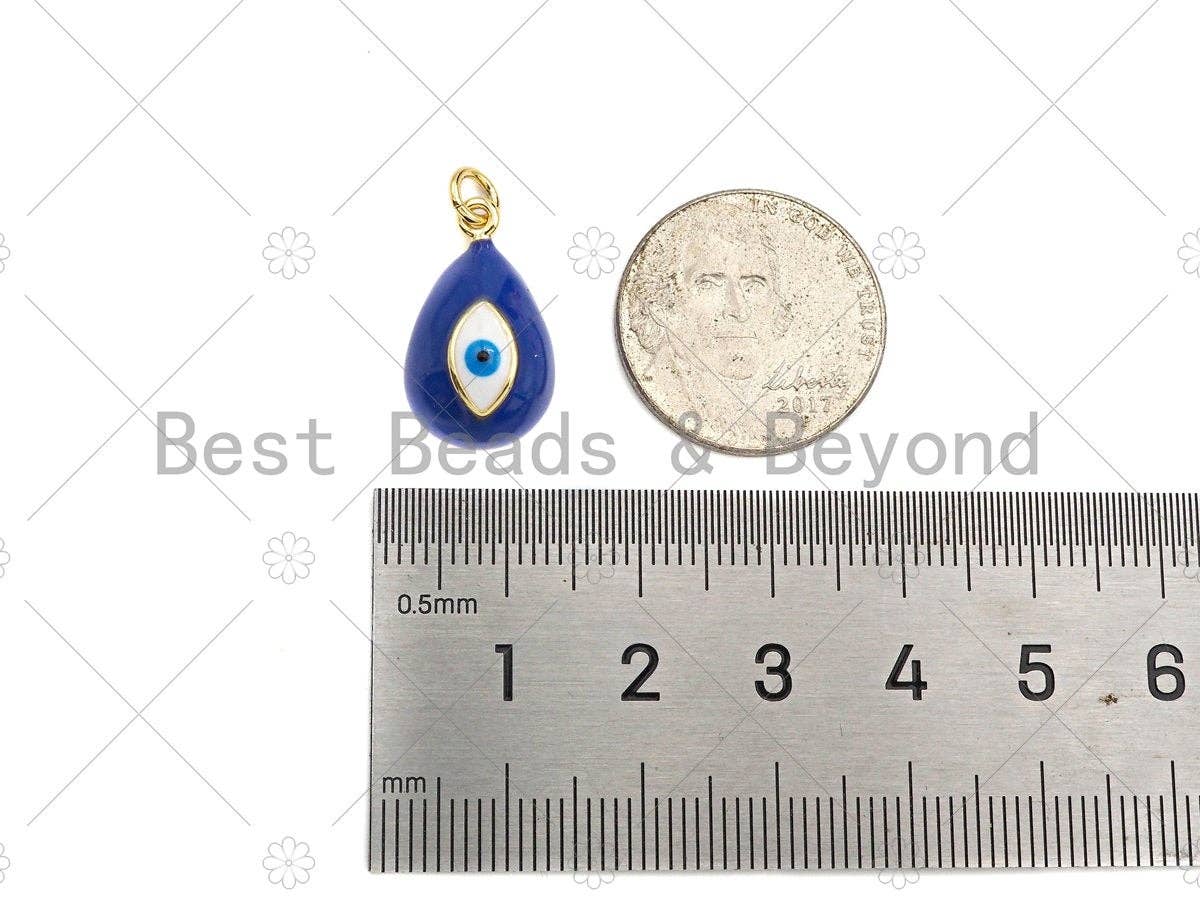 Colorful Enamel Evil Eye Teardrop Shape Pendant, 18K Gold Filled Enamel Evil Eye Charm,11x20mm,Sku#F1403
