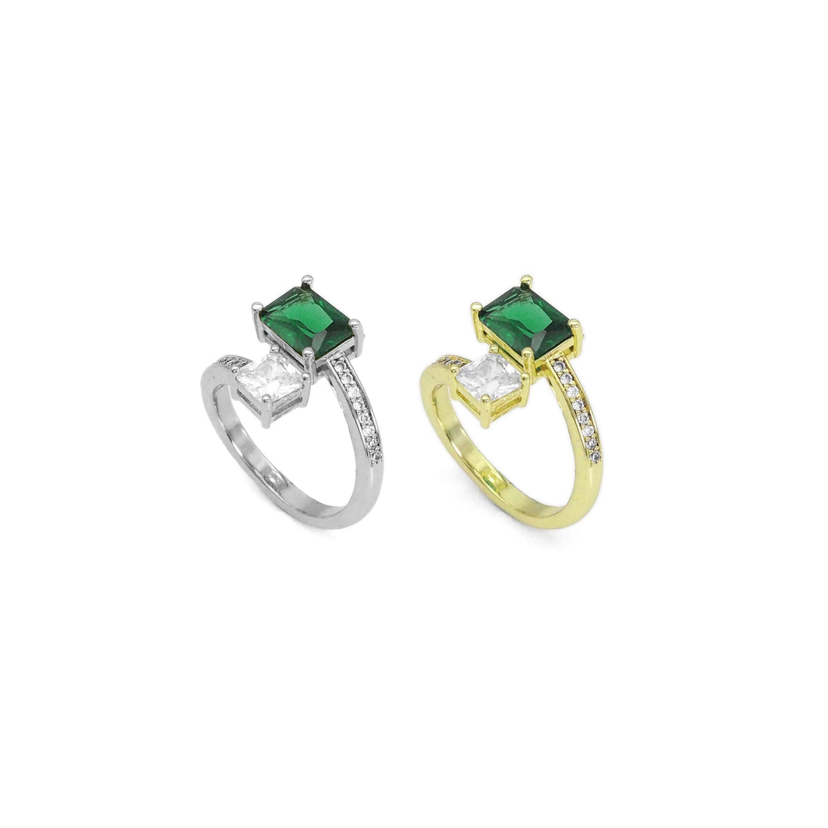 Gold Silver Green Clear Square CZ Adjustable Ring, Sku#A134