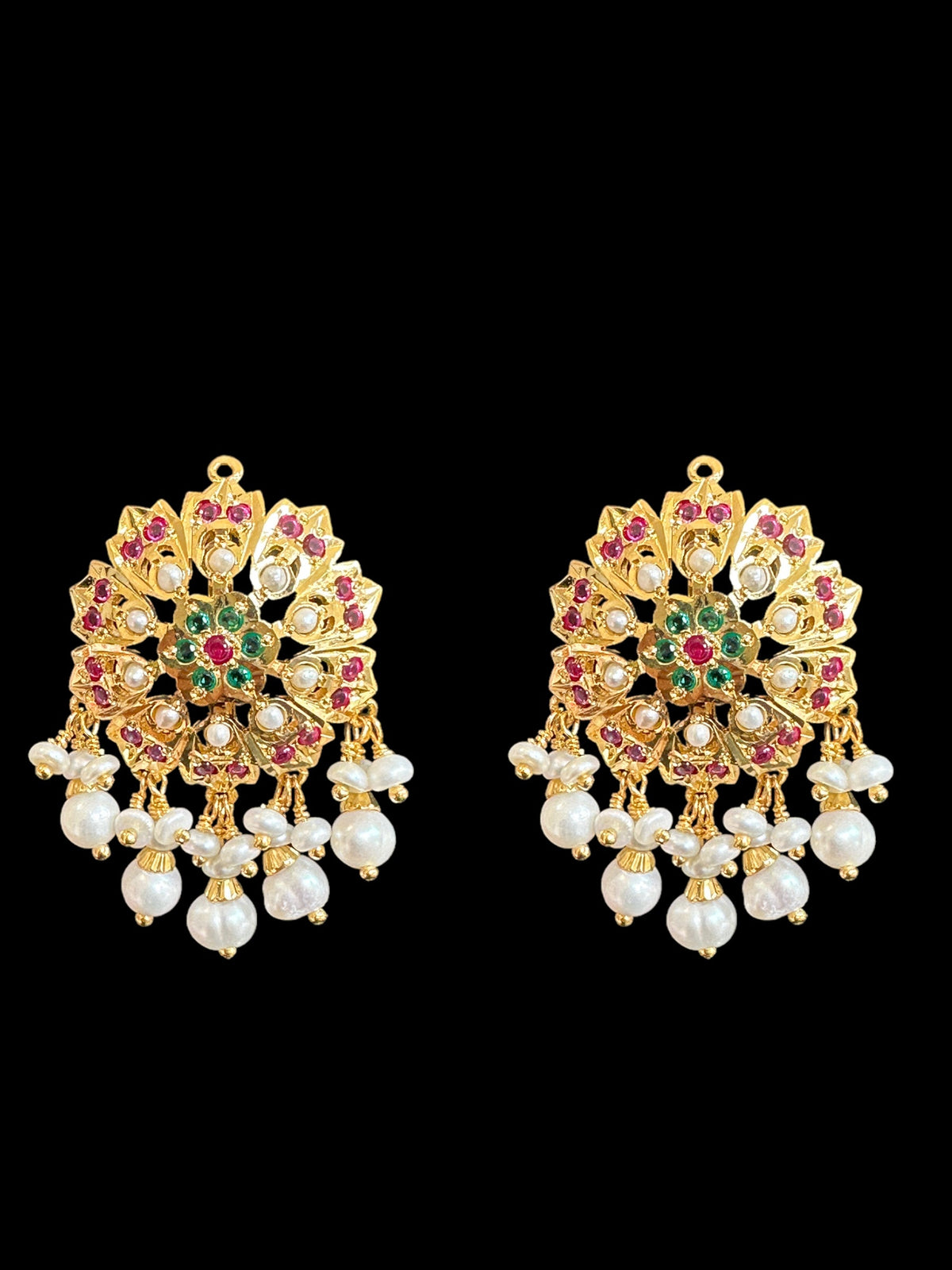 Ruby Emerald Freshwater Pearl Pendant Set in Gold-Plated Silver
 ( SHIPS IN 5 WEEKS  )