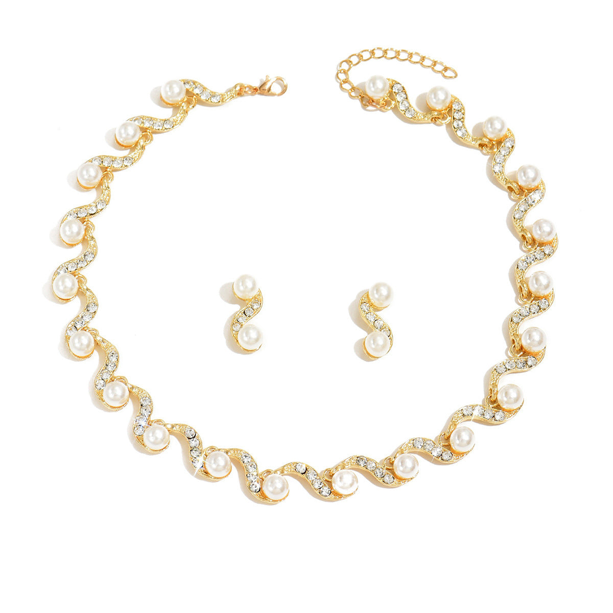 Women 3 Pcs Rhinestone Pearl Jewelry Set,Necklace Earrings Bracelet,Elegant Bridal Costume Accessories For Wedding Banquet Party Occasion