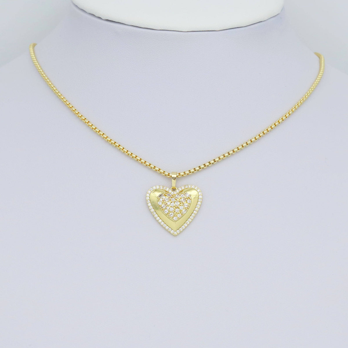 CZ Silver Gold double Heart Shape Charm Pendant, Sku#A301