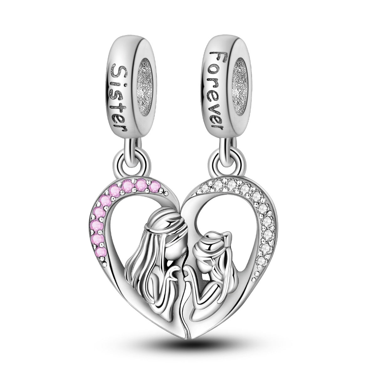 Sisterhood Friendship PendantSilverplated Beaded Heart Bestie Gift