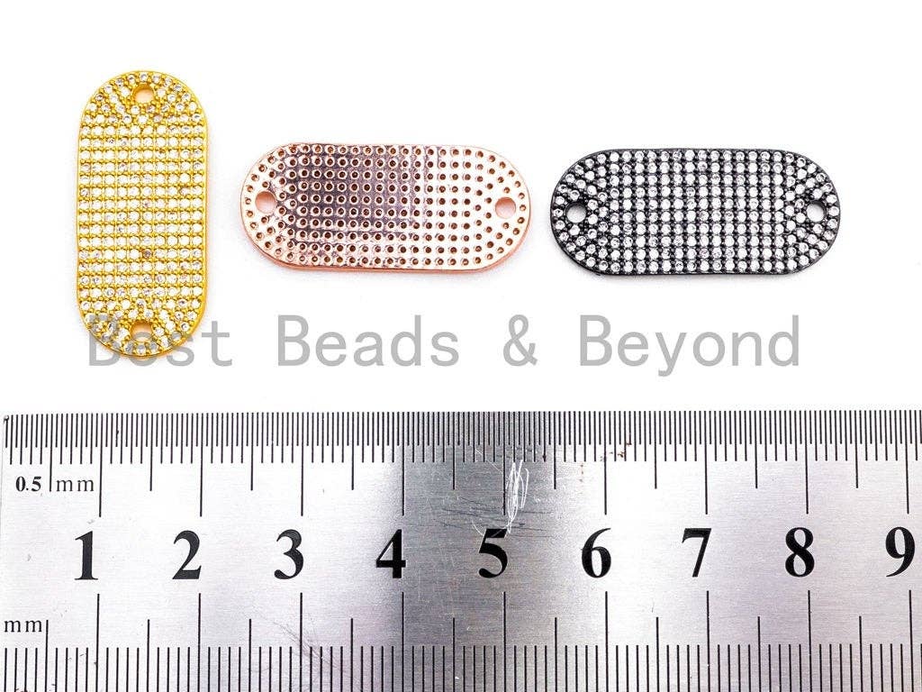 CZ Micro Pave 13x29mm Slab Oval Two Hole Bracelet Connector,SKU#382C