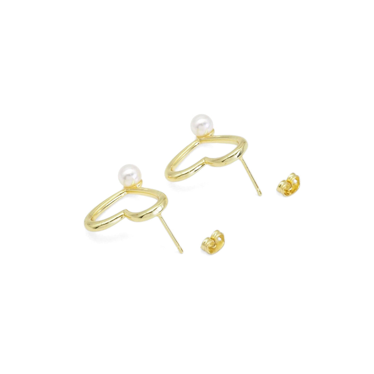 Gold White Pearl Heart Stud Earrings, Sku#LD478