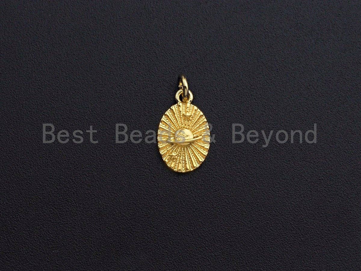 Clear CZ Micro Pave Planet Oval Pendant Charm, Cubic Zirconi