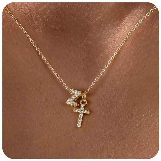 Zircon Inlaid 26 Letter Cross English Necklace