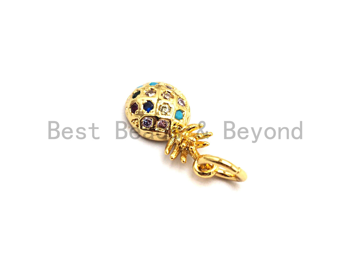 Small CZ Colorful Micro Pave Pineapple Pendant, Pineapple  Shaped Pave Pendant, Gold plated Pineapple Charm, 6x13mm, Sku#F760