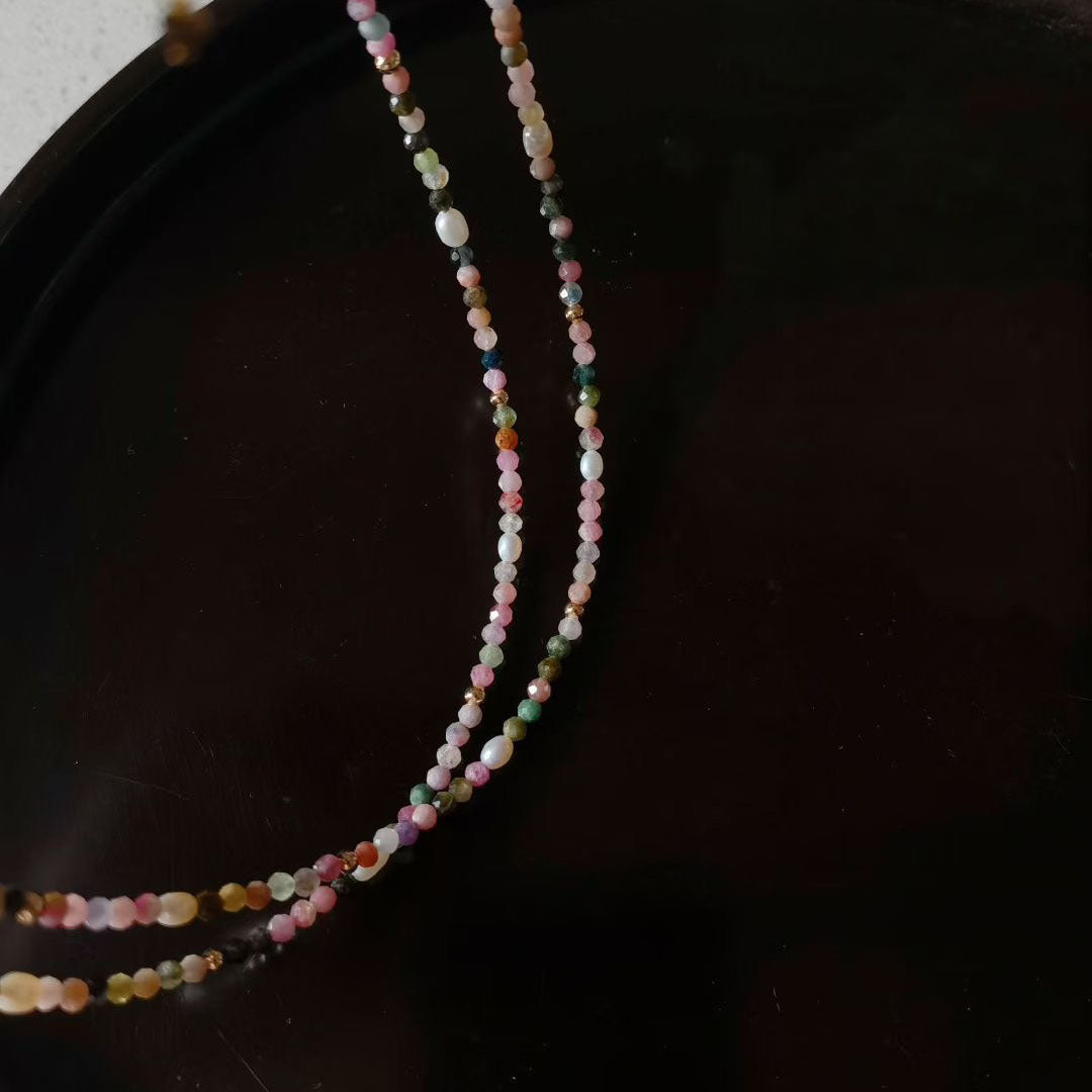 Natural Tourmaline And Freshwater Pearl Beaded Necklace