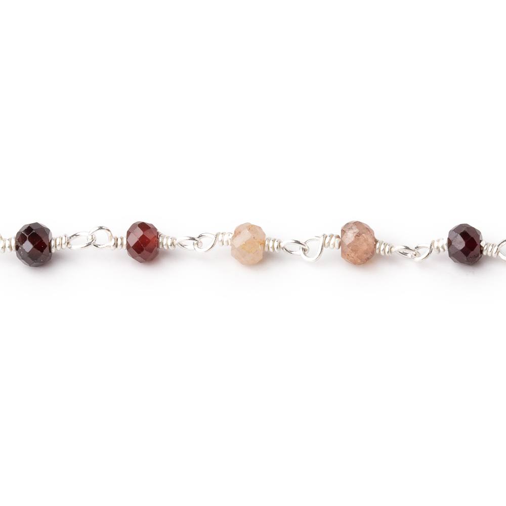 3.5mm Multi Gem Micro Faceted Rondelles on Silver Plated Chain