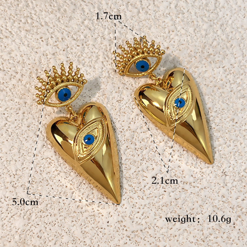 18k Gold-Plated Stainless Steel Dripping Oil Evil Eye Heart Earrings