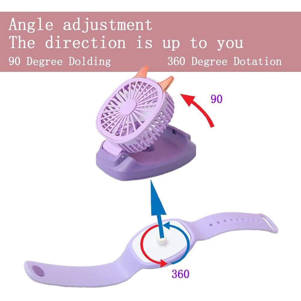 360¬∞Rotation Kids Portable Wrist Strap Mini Watch Hand Held Fan Cat Design