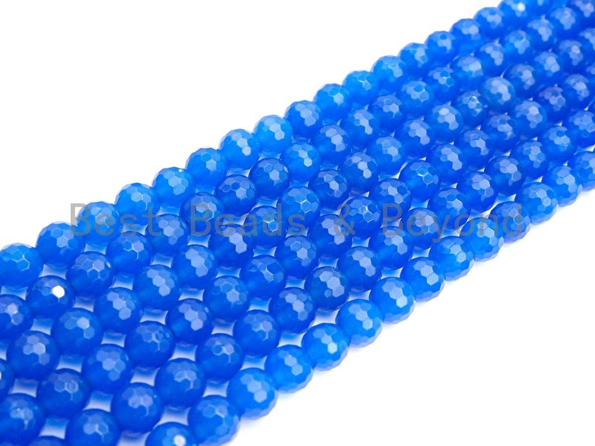 Gorgeous Natural Blue Agate Faceted Beads, 6mm/8mm/10mm Round Faceted, Blue Agate Beads, 15.5" Full Strand, sku#U595