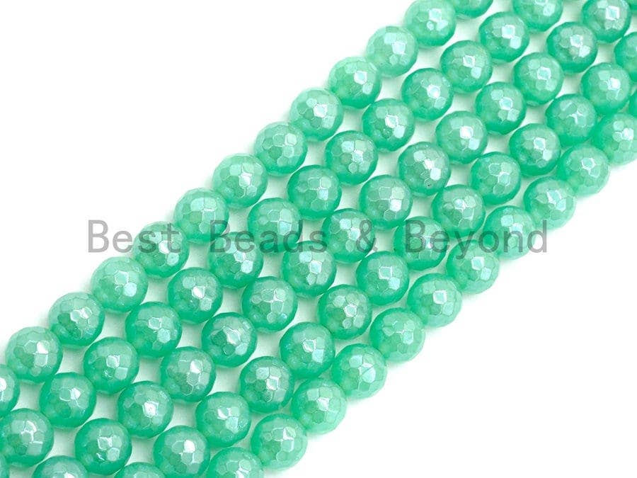 Quality Mystic Plated Chrysoprase Jade Round Faceted Beads, 8mm/10mm Green Color Jade Gemstone Beads, 15.5inch strand, SKU#U437