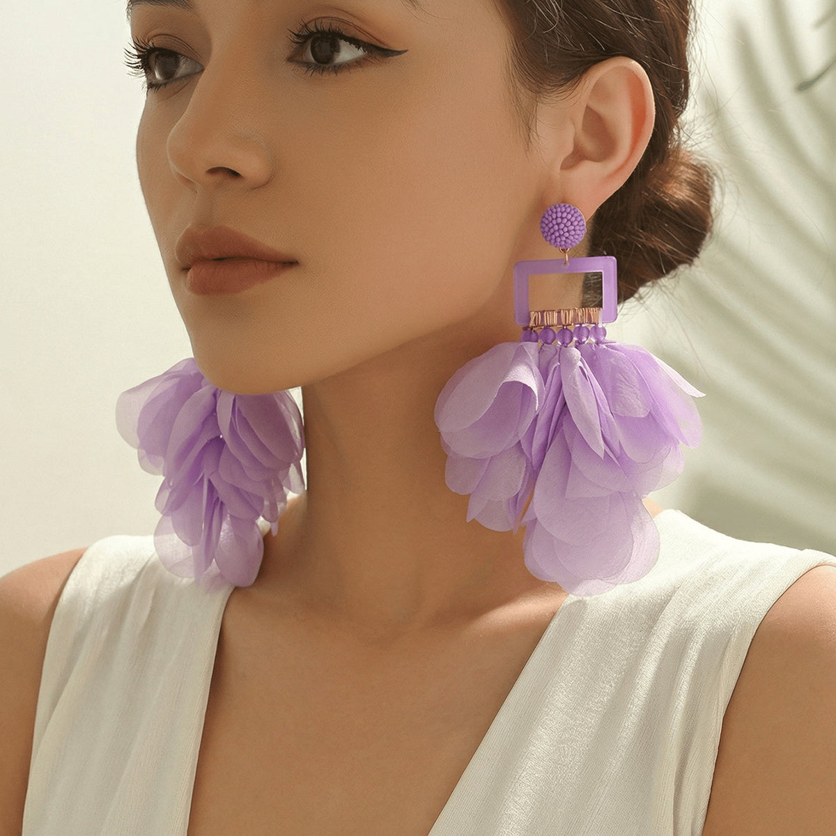 Oversized Chiffon Multi-Layer Tassel Earrings For Women Bohemian Handmade Fabric Jewelry Summer Party Beach Vacation
