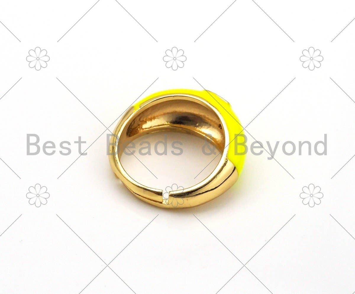 CZ  Yellow Enamel Alphabet Adjustable Ring, Sku#O73