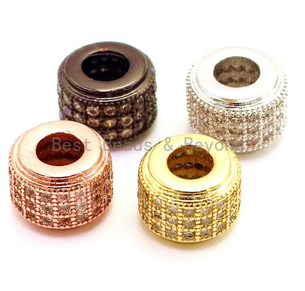 9x7mm CZ Large Hole Cylinder/Drum Barrel Micro Pave Beads, Cubic Zirconia Big Hole Spacer Beads, Large Hole Spacer, sku#G124