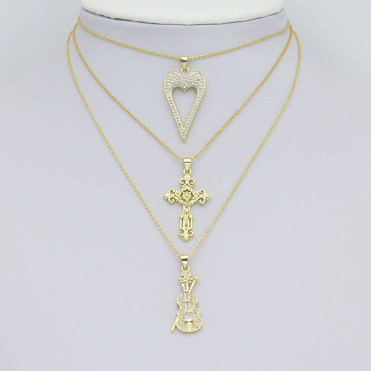 Gold Violin Guitar Cross Heart Key Charm Pendant,Sku#LK1257