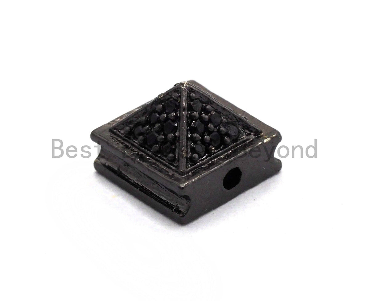 Black CZ Pave On Black Square Beads, Pyramid Spacer Beads, Cubic Zirconia Pyramid Space Beads, 8x6mm, SKU#C95