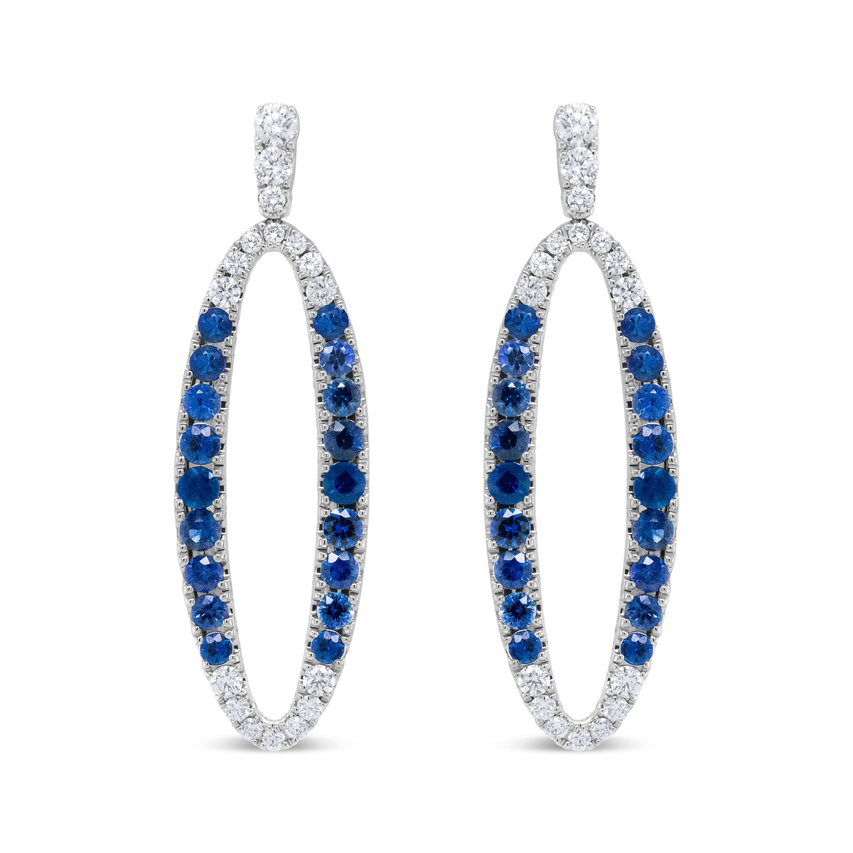 18K White Gold 1-1/10 Cttw Blue Diamond and Sapphire Oval Openwork Dangle Earrings