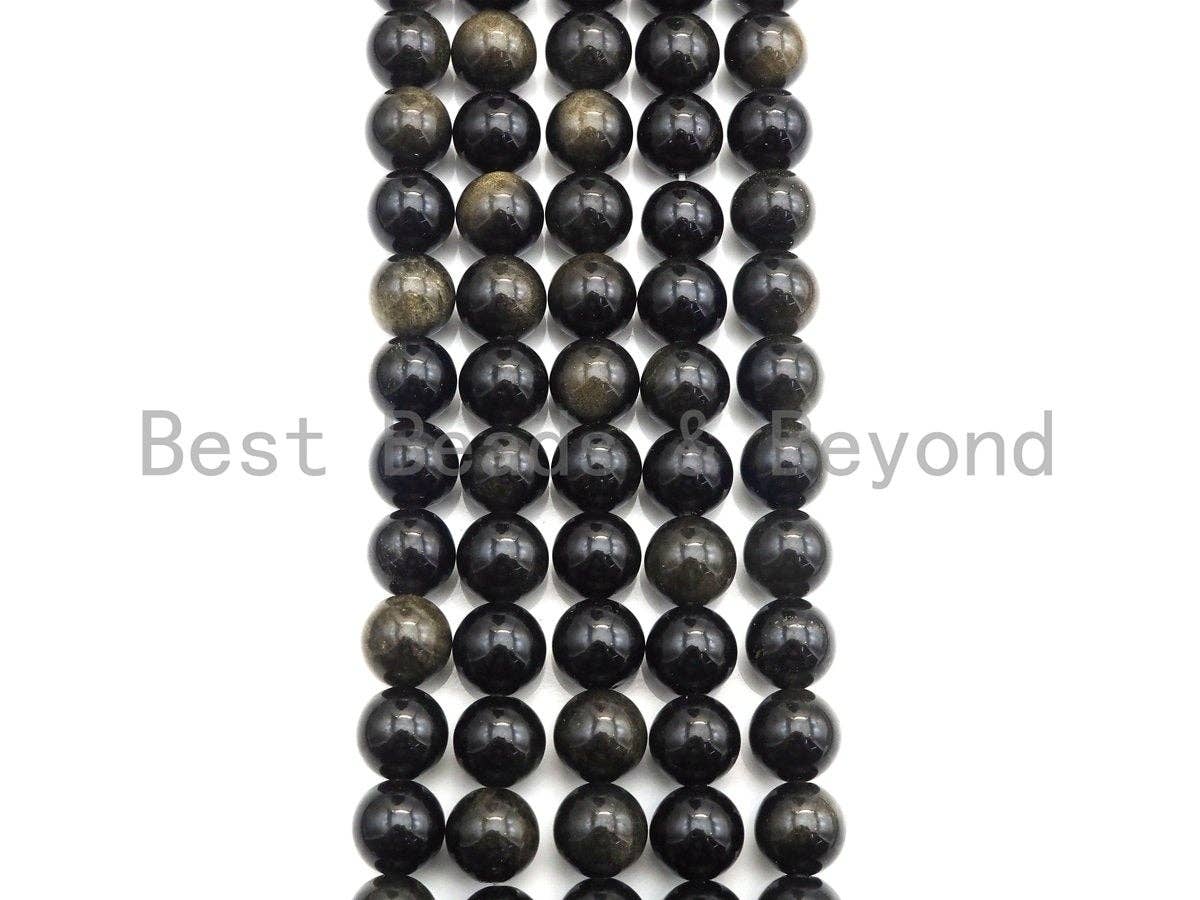 High Quality Natural Golden Obsidian Beads, 6mm/8mm/10mm/12mm/14mm Round Smooth Obsidian Beads, 15.5" Full Strand, sku#U847