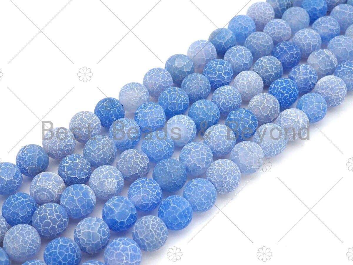 High Quality Natural Blue Matt Fire Agate, Matte Cracked Round 6mm/8mm/10mm/12mm Fire Agate, 15.5" Full Strand, sku#UA147