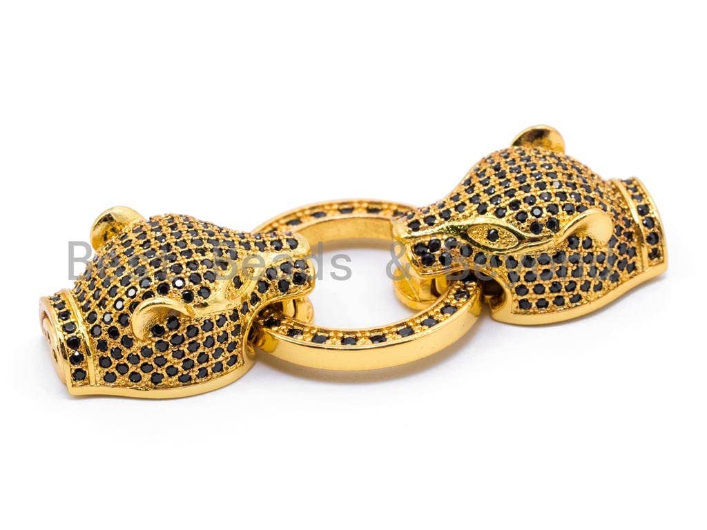 CZ Micro Pave Panther Head Clasp, Black CZ Pave Animal Beads, 50mm, sku#K55