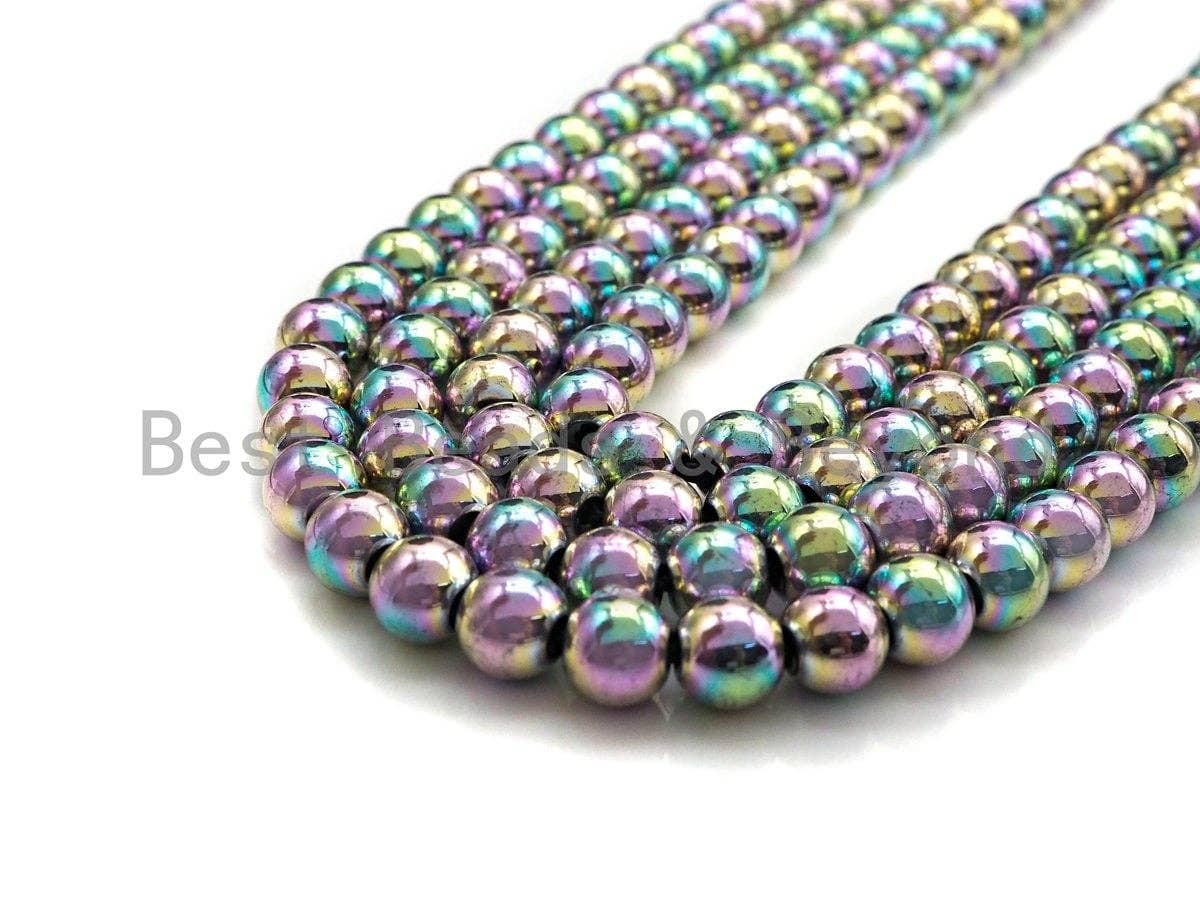 NEW Rainbow Color Natural Hematite Silver Round Smooth Beads, 3mm/4mm/6mm/8mm/10mm, Hematite Beads,15.5inch strand, sku#S123