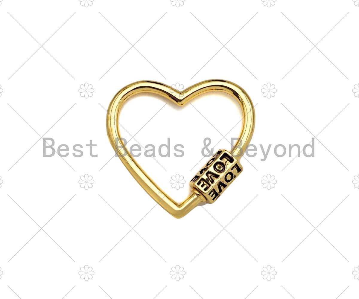 18K Gold Love Word On Heart Shape Screw Clasp, Heart Connector, Gold Carabiner Clasp,30x29mm, Sku#K172