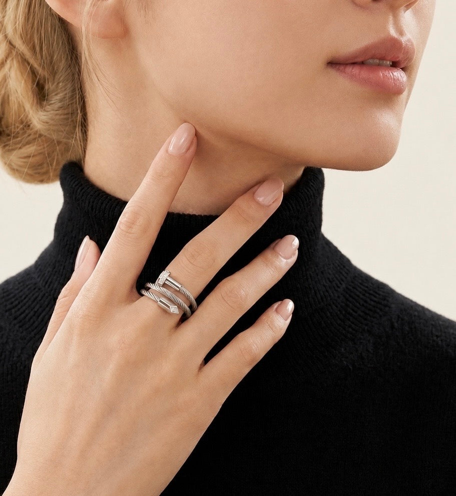 RG115W B.Tiff Pavé Pointe Cable Adjustable Ring