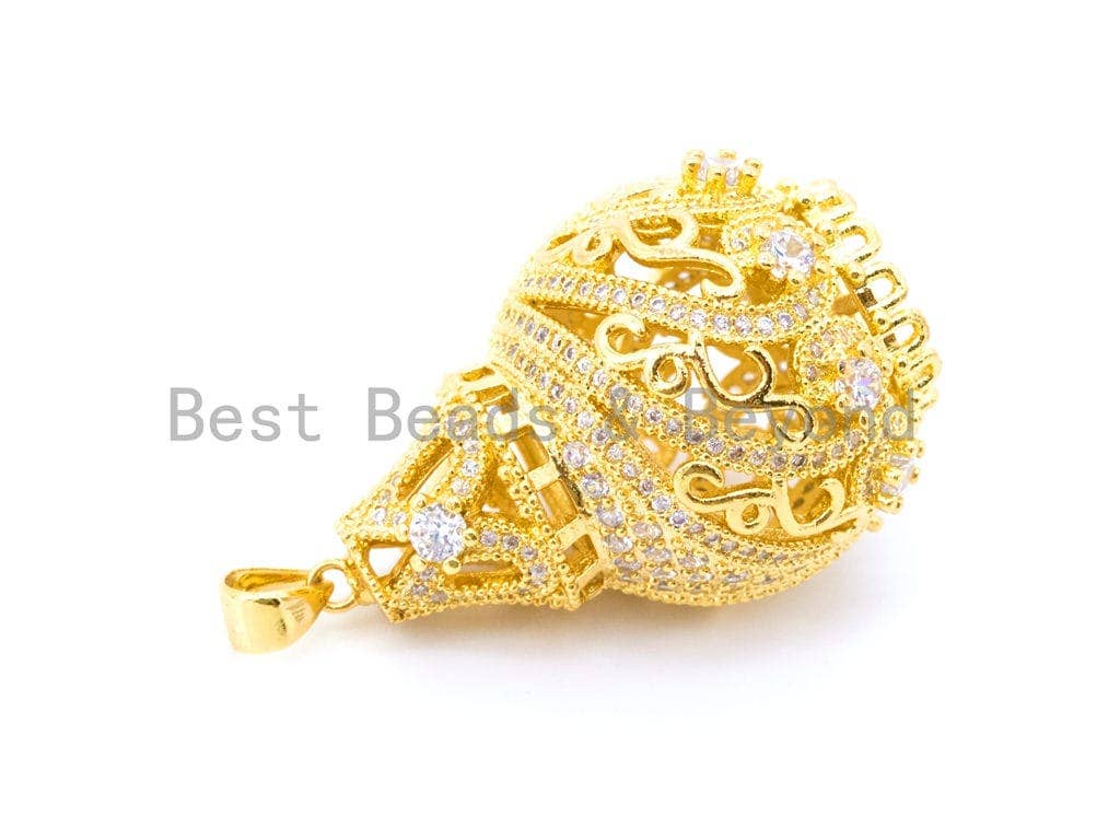 CZ Micro Pave Big Teardrop Pendant, Filigree style Tassel Connector, SKU#F57