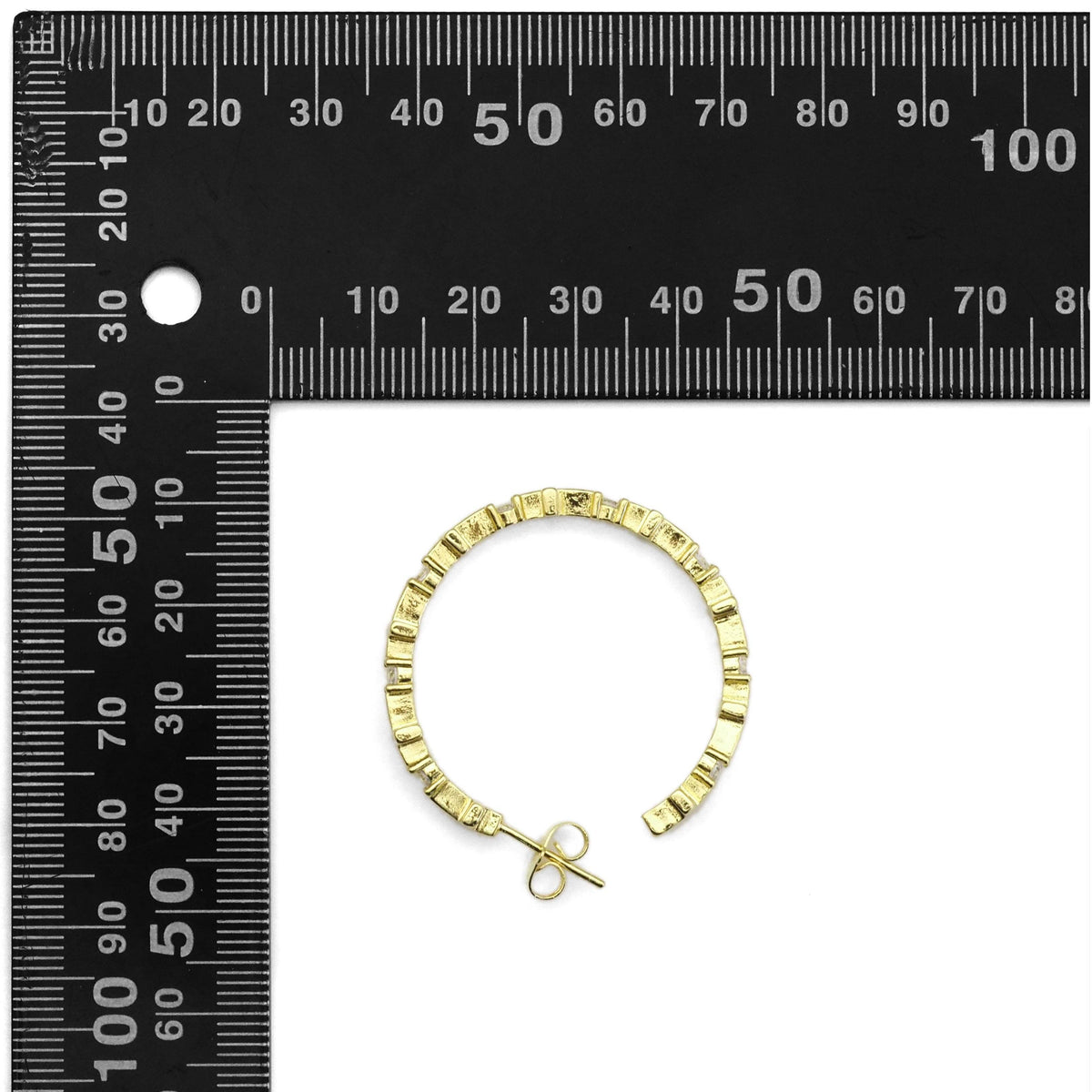 CZ Gold Silver Cross Round Stud Earrings, Sku#LX251