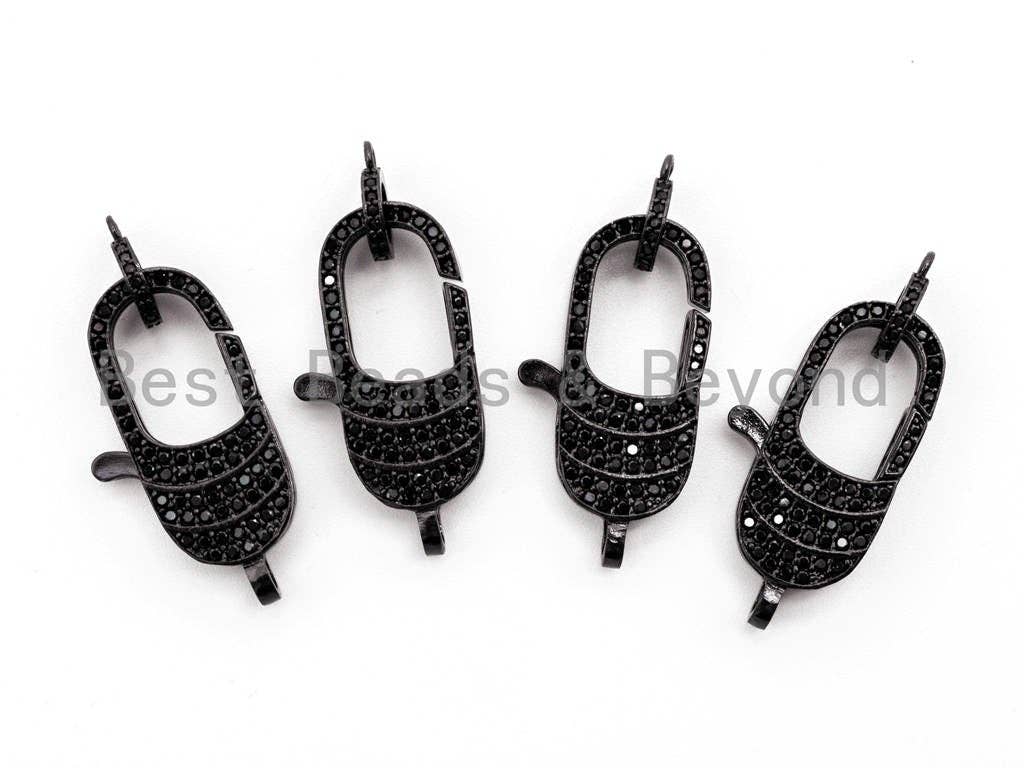 Black CZ Pave On Black Micro Pave Lobster Claw Clasp, Cubic Zirconia Clasp, 11x29mm,sku#H115