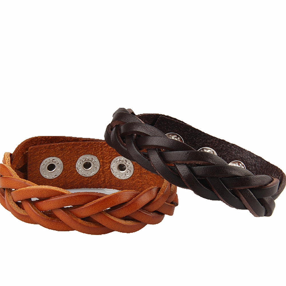 Men's Fashion Simple Woven Vintage Cowhide Couple Bracelet